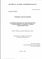 Совершенствование системы бюджетного планирования расходов на развитие социальной сферы - тема диссертации по экономике, скачайте бесплатно в экономической библиотеке