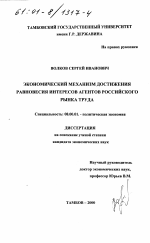 Экономический механизм достижения равновесия интересов агентов российского рынка труда - тема диссертации по экономике, скачайте бесплатно в экономической библиотеке