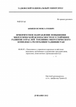 Приоритетное направление повышения энергетической безопасности и устойчивое развитие отраслей топливно-энергетического комплекса Республики Таджикистан - тема диссертации по экономике, скачайте бесплатно в экономической библиотеке