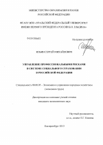 Управление профессиональными рисками в системе социального страхования в Российской Федерации - тема диссертации по экономике, скачайте бесплатно в экономической библиотеке