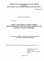 Оценка эффективности инвестиций в инновационной научно-образовательный кластер высшего учебного заведения - тема диссертации по экономике, скачайте бесплатно в экономической библиотеке