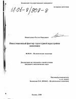 Инвестиционный фактор структурной перестройки экономики - тема диссертации по экономике, скачайте бесплатно в экономической библиотеке