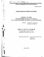 Оценка границ предпринимательского риска на сельскохозяйственных предприятиях - тема диссертации по экономике, скачайте бесплатно в экономической библиотеке