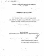 Стратегия и механизмы поддержки и развития малых предприятий в процессах реструктуризации промышленности - тема диссертации по экономике, скачайте бесплатно в экономической библиотеке