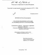 Стратегия управления затратами на производство металлопродукции - тема диссертации по экономике, скачайте бесплатно в экономической библиотеке