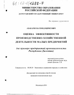 Оценка эффективности производственно-хозяйственной деятельности малых предприятий - тема диссертации по экономике, скачайте бесплатно в экономической библиотеке
