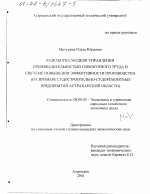 Разработка модели управления производительностью совокупного труда в системе повышения эффективности производства - тема диссертации по экономике, скачайте бесплатно в экономической библиотеке