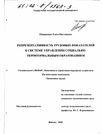 Репрезентативность трудовых показателей в системе управления социально-территориальным образованием - тема диссертации по экономике, скачайте бесплатно в экономической библиотеке