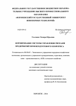 Формирование системы управления рисками предприятий зернопродуктового комплекса - тема диссертации по экономике, скачайте бесплатно в экономической библиотеке