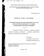 Управление финансово-экономическими ресурсами металлургической компании в условиях формирования рыночных отношений - тема диссертации по экономике, скачайте бесплатно в экономической библиотеке