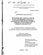 Экономические аспекты развития малого предпринимательства в сельском хозяйстве - тема диссертации по экономике, скачайте бесплатно в экономической библиотеке