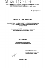 Взаимосвязь эффективного функционирования социально-трудовой сферы и развития экономики - тема диссертации по экономике, скачайте бесплатно в экономической библиотеке
