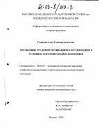 Управление трудовой мотивацией в организациях в условиях реформирования экономики - тема диссертации по экономике, скачайте бесплатно в экономической библиотеке