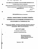 Оценка эффективности инвестиций в техническое оснащение производства продукции растениеводства - тема диссертации по экономике, скачайте бесплатно в экономической библиотеке