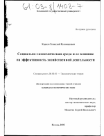 Социально-экономическая среда и ее влияние на эффективность хозяйственной деятельности - тема диссертации по экономике, скачайте бесплатно в экономической библиотеке