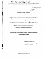 Управление развитием новых производственно-экономических систем региона на основе совершенствования рыночной инфраструктуры - тема диссертации по экономике, скачайте бесплатно в экономической библиотеке