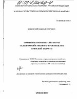 Совершенствование структуры сельскохозяйственного производства Брянской области - тема диссертации по экономике, скачайте бесплатно в экономической библиотеке