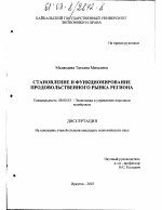 Становление и функционирование продовольственного рынка региона - тема диссертации по экономике, скачайте бесплатно в экономической библиотеке