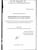 Инновационные ресурсы в деятельности предприятий малого и среднего бизнеса - тема диссертации по экономике, скачайте бесплатно в экономической библиотеке