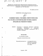 Влияние рынка топливно-энергетических ресурсов на формирование регионального продовольственного рынка - тема диссертации по экономике, скачайте бесплатно в экономической библиотеке