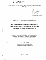 Формирование информационного обеспечения устойчивого развития промышленного предприятия - тема диссертации по экономике, скачайте бесплатно в экономической библиотеке