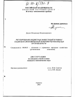 Регулирование бюджетных инвестиций в рамках социально-экономической политики региональных органов власти - тема диссертации по экономике, скачайте бесплатно в экономической библиотеке