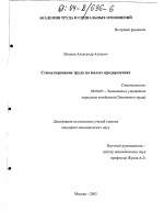 Стимулирование труда на малых предприятиях - тема диссертации по экономике, скачайте бесплатно в экономической библиотеке