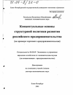 Концептуальные основы структурной политики развития российского предпринимательства - тема диссертации по экономике, скачайте бесплатно в экономической библиотеке