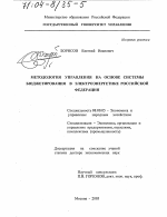 Методология управления на основе системы бюджетирования в электроэнергетике Российской Федерации - тема диссертации по экономике, скачайте бесплатно в экономической библиотеке