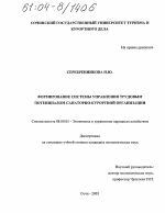 Формирование системы управления трудовым потенциалом санаторно-курортной организации - тема диссертации по экономике, скачайте бесплатно в экономической библиотеке