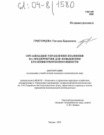 Организация управления знаниями на предприятии для повышения его конкурентоспособности - тема диссертации по экономике, скачайте бесплатно в экономической библиотеке